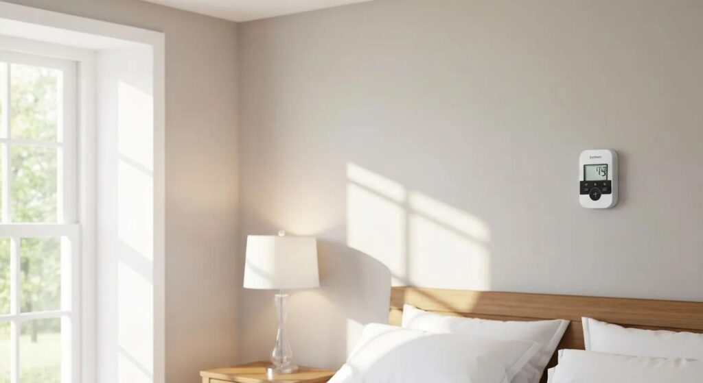 Stay Safe This Winter: Carbon Monoxide & Furnace Maintenance 2 Carbon monoxide alarm mounted in a bedroom — highlighting home safety best practices