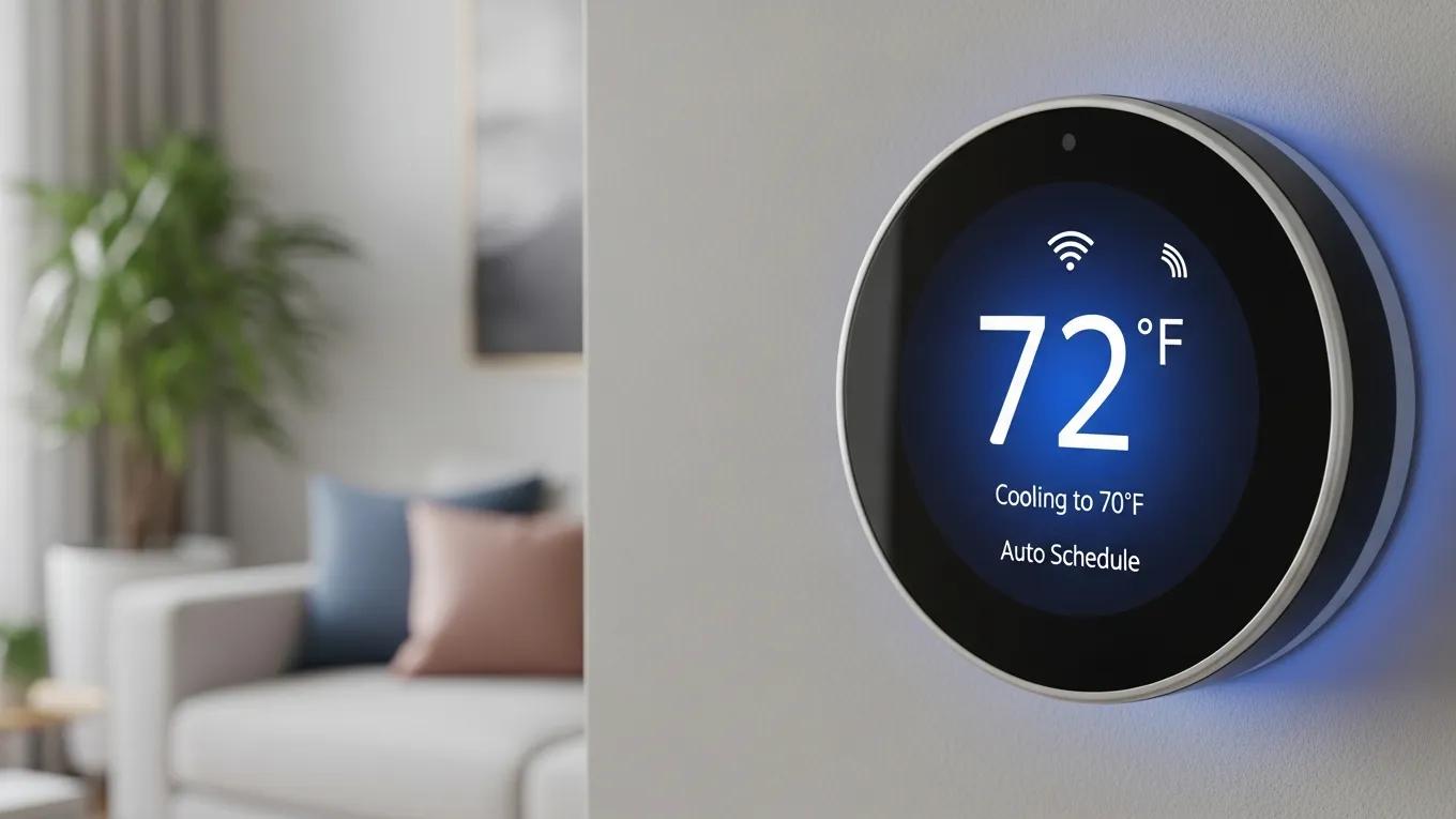 AC Not Cooling? Troubleshooting & Repair Guide 3 Smart thermostat in a modern home interior showcasing temperature control technology